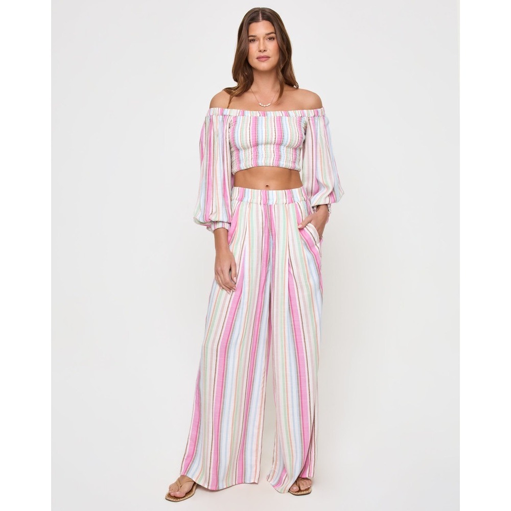 LSPACE Palma Top and Pant Set San Tropez Stripe NWT Smocked Crop Wide Leg S M - Picture 2 of 9
